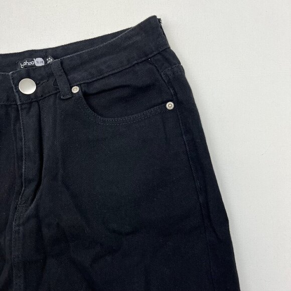 Boohoo Blue Womens Distressed Raw Hem Black Jeans Size 6 High Rise - Picture 3 of 9